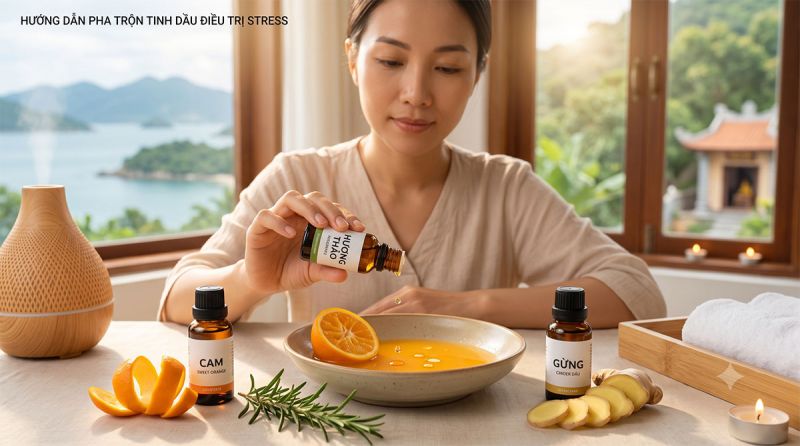 Hướng dẫn pha trộn tinh dầu Cam Gừng và Hương Thảo để giảm căng thẳng hiệu quả