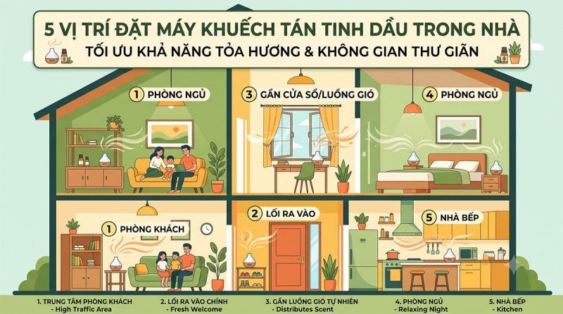 5 Vị trí đặt máy khuếch tán tinh dầu trong nhà giúp tối ưu khả năng tỏa hương
