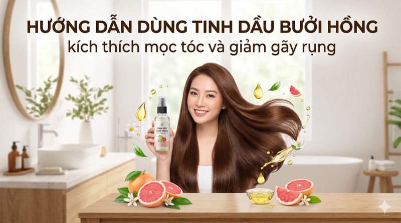 Hướng dẫn dùng tinh dầu Bưởi Hồng kích thích mọc tóc và giảm gãy rụng
